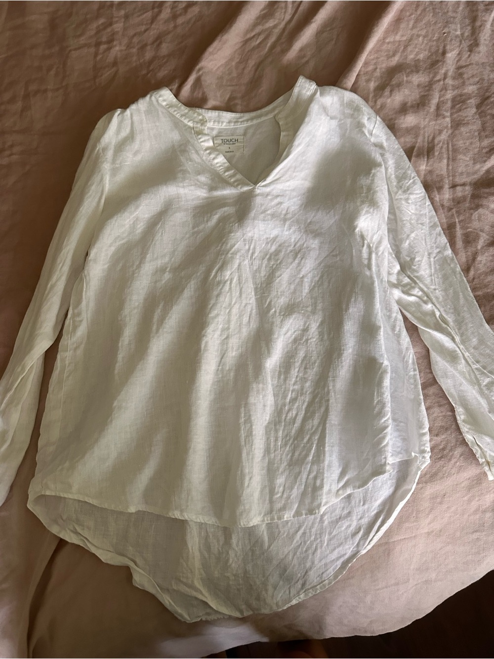White Linen V-Neck Long Sleeve Women's Top